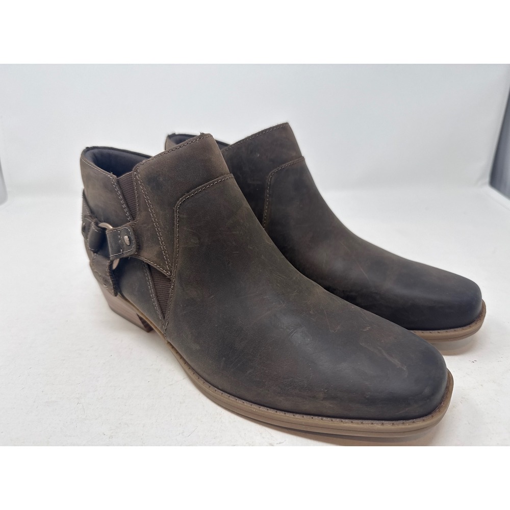 Clarks Collection Danyelle Taupe Leather Ankle Boots‎ Women Size 9.5 Zip Bootie